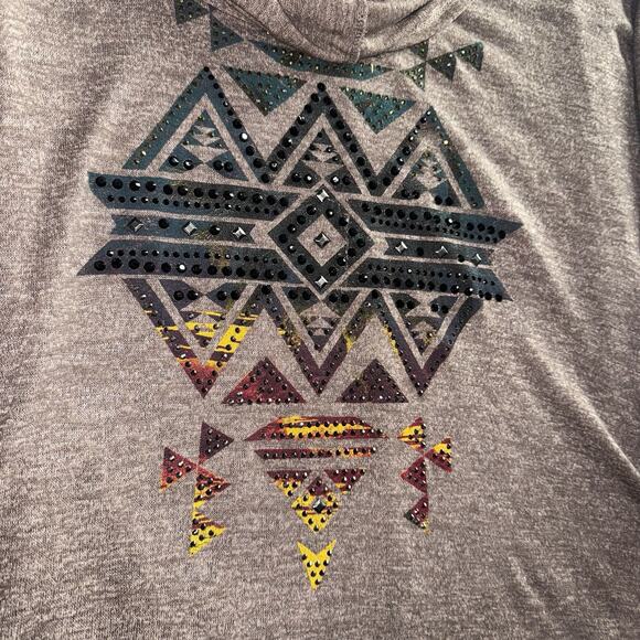 Vocal Gray Embellished Cross Cardigan XL Rhinestones, Gothic Western USA Made - Picture 4 of 6